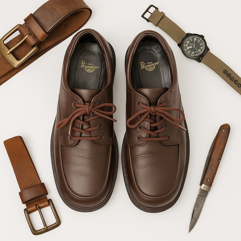 Dr Martens Brown Leather Moc Toe Oxford Shoes Men's 11 Lace Up AirWair Classic - Picture 3 of 14